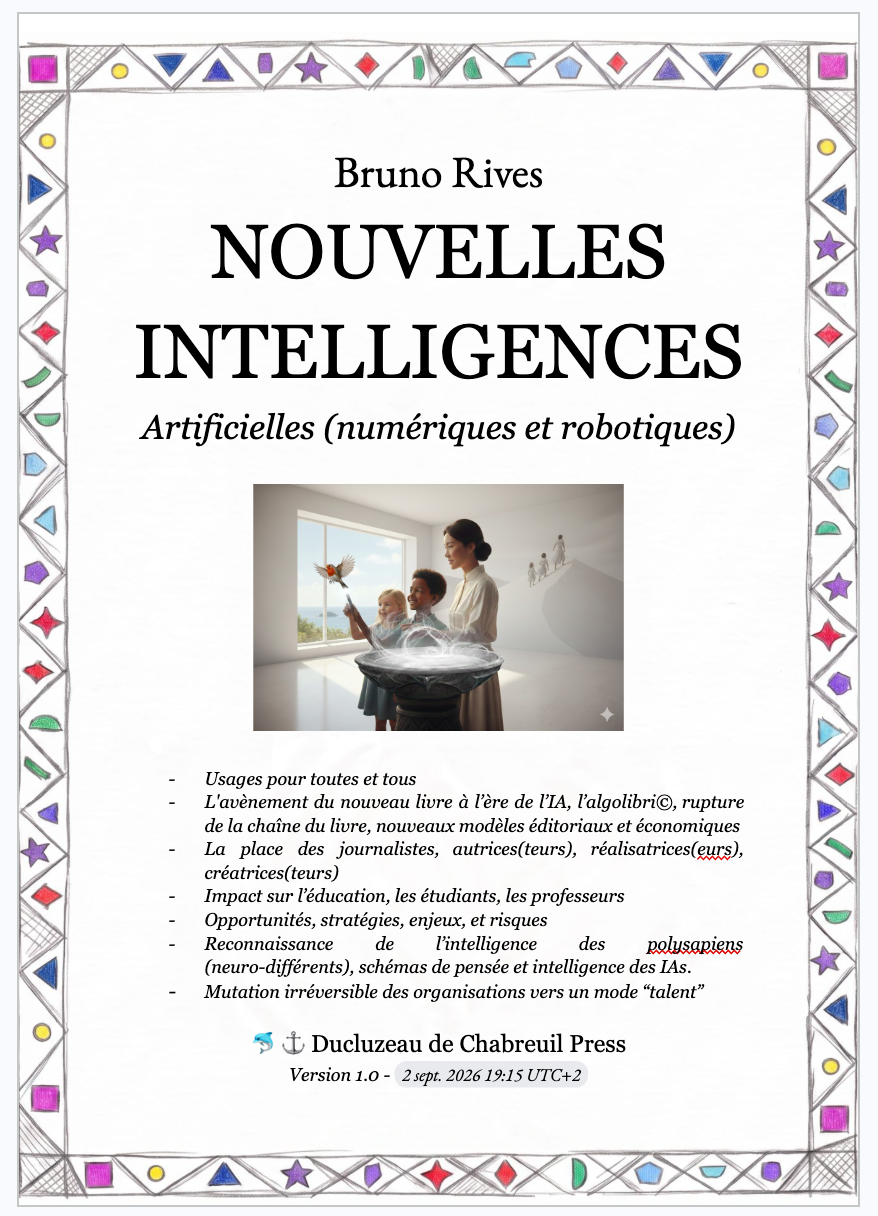 Algolibri© "Nouvelles intelligences, artificielles, numériques et robotiques", par Bruno Rives, à paraître le 4 septembre 2026.